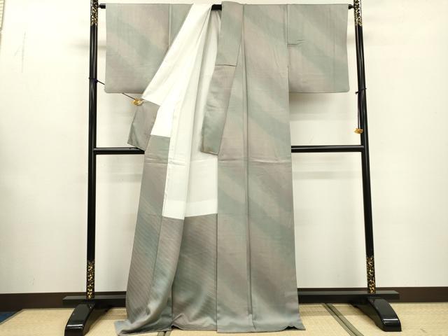 平和屋着物▼上質な小紋 斜線文 暈し染 ロング丈 正絹 逸品 DABF2141fe