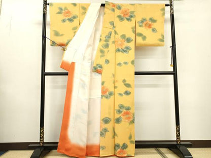 平和屋着物▼上質な小紋 地紋起こし 草花 暈し染 正絹 逸品 DABF2143fe