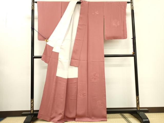 平和屋着物▼無地絵羽訪問着 総刺繍 花丸文 退紅色 正絹 逸品 未使用 DABF2150fe