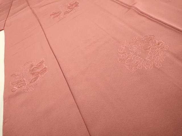 平和屋着物▼無地絵羽訪問着 総刺繍 花丸文 退紅色 正絹 逸品 未使用 DABF2150fe