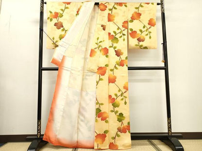 平和屋着物▼上質な小紋　地紋起こし　枝花　正絹　逸品　DABF2151fe