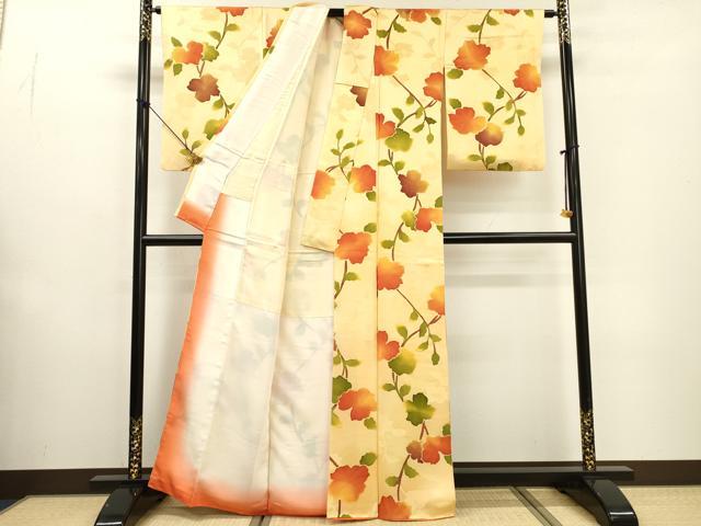 平和屋着物▼上質な小紋　地紋起こし　枝花　正絹　逸品　DABF2151fe
