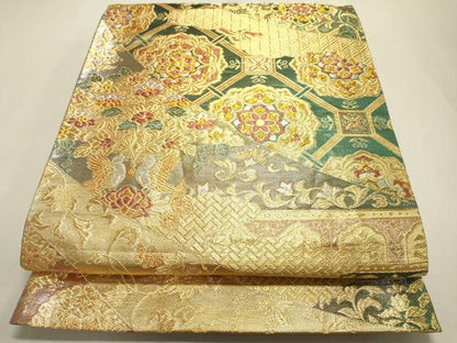 平和屋着物▼六通柄袋帯　正倉院向かい鳥花唐草文　金銀糸　正絹　逸品　DABF2203fe