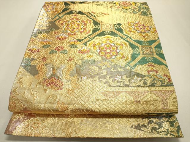 平和屋着物▼六通柄袋帯　正倉院向かい鳥花唐草文　金銀糸　正絹　逸品　DABF2203fe