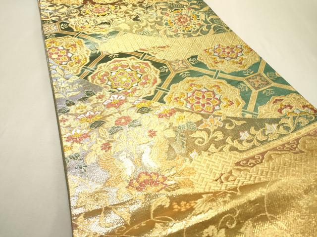 平和屋着物▼六通柄袋帯　正倉院向かい鳥花唐草文　金銀糸　正絹　逸品　DABF2203fe