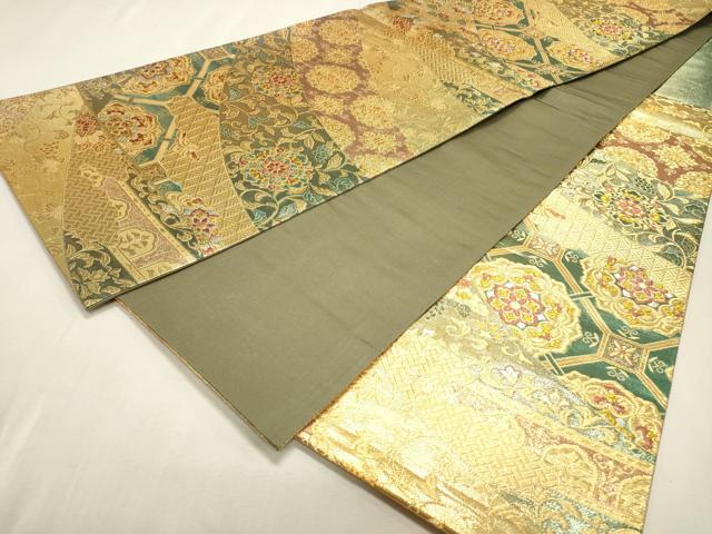 平和屋着物▼六通柄袋帯　正倉院向かい鳥花唐草文　金銀糸　正絹　逸品　DABF2203fe