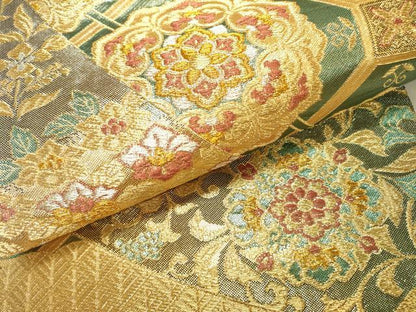 平和屋着物▼六通柄袋帯　正倉院向かい鳥花唐草文　金銀糸　正絹　逸品　DABF2203fe