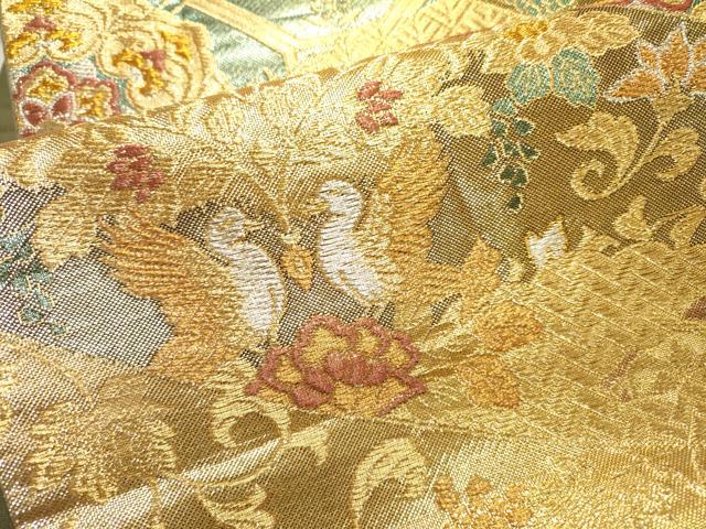 平和屋着物▼六通柄袋帯　正倉院向かい鳥花唐草文　金銀糸　正絹　逸品　DABF2203fe