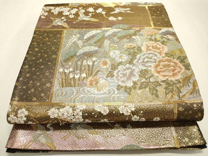 平和屋着物▼六通柄袋帯　唐織　天井蒔絵文　金銀糸　正絹　逸品　DABF2221fe