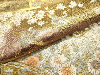 平和屋着物▼六通柄袋帯　唐織　天井蒔絵文　金銀糸　正絹　逸品　DABF2221fe