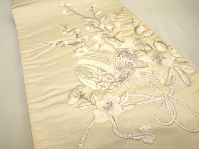 平和屋着物▼太鼓柄袋帯　駒刺繍　総刺繍　打ち出の小槌　正絹　逸品　DABF2223fe