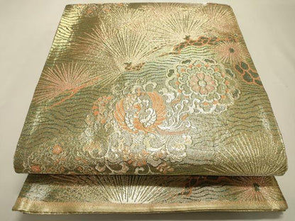 平和屋着物▼佐賀錦　六通柄袋帯　正倉院鳳凰松文　金糸　正絹　逸品　DABF2228fe