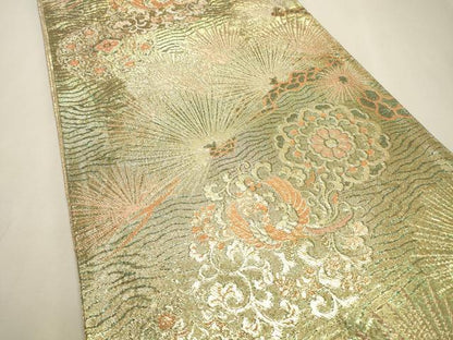 平和屋着物▼佐賀錦　六通柄袋帯　正倉院鳳凰松文　金糸　正絹　逸品　DABF2228fe