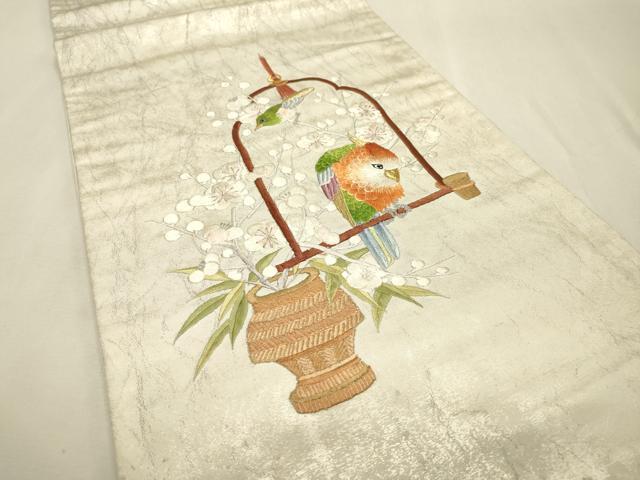 平和屋着物▼太鼓柄袋帯　総刺繍　花鳥飾花文　金銀糸　正絹　逸品　DABF2241fe