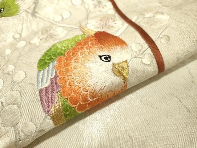 平和屋着物▼太鼓柄袋帯　総刺繍　花鳥飾花文　金銀糸　正絹　逸品　DABF2241fe