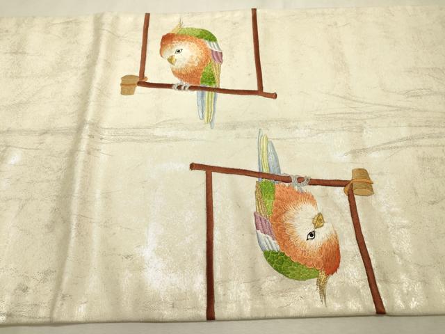 平和屋着物▼太鼓柄袋帯　総刺繍　花鳥飾花文　金銀糸　正絹　逸品　DABF2241fe