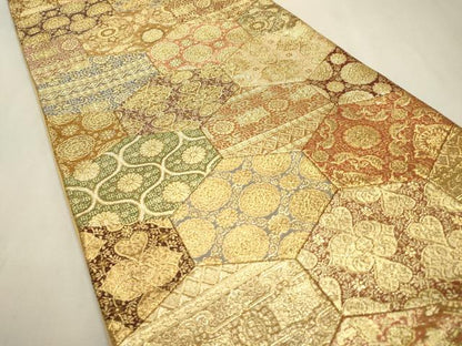 平和屋着物▼六通柄袋帯　切嵌　吉祥文様　金糸　正絹　逸品　DABF2242fe