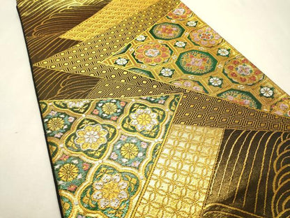 平和屋着物▼六通柄袋帯　切嵌吉祥花文　金糸　正絹　逸品　DABF2248fe