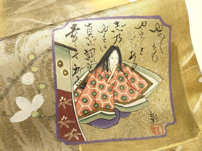 平和屋着物▼六通柄袋帯　作家物　手描き　女人文　金銀彩　引箔　正絹　逸品　DABF2250fe