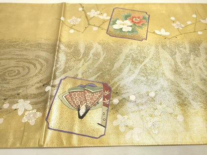 平和屋着物▼六通柄袋帯　作家物　手描き　女人文　金銀彩　引箔　正絹　逸品　DABF2250fe