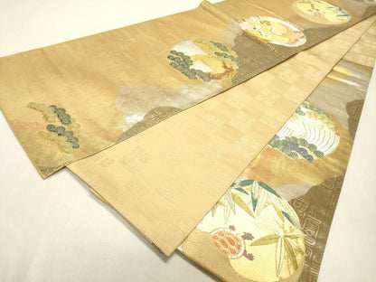 平和屋着物▼六通柄袋帯　唐織　松竹梅鶴亀文　金銀糸　引箔　正絹　逸品　DABF2251fe