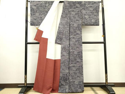 平和屋着物●江戸小紋　舞蝶菊文　正絹　逸品　DABF2260fe