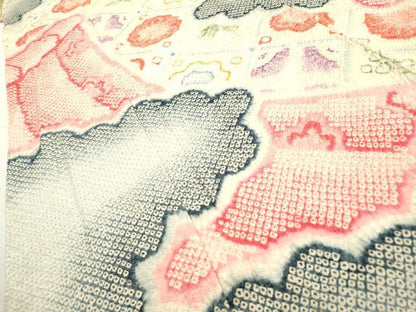 平和屋着物●名門　藤娘きぬたや・総絞り　振袖　道長花菱文　正絹　逸品　DABF2261fe