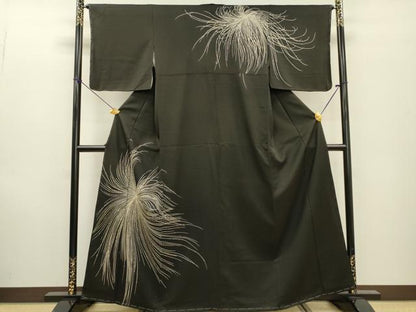 平和屋着物●訪問着　刺繍　乱菊　黒地　正絹　逸品　DABF2262fe