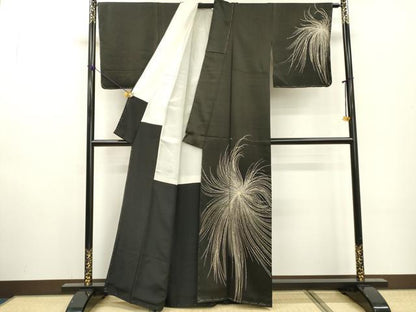 平和屋着物●訪問着　刺繍　乱菊　黒地　正絹　逸品　DABF2262fe
