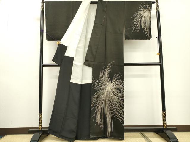平和屋着物●訪問着　刺繍　乱菊　黒地　正絹　逸品　DABF2262fe