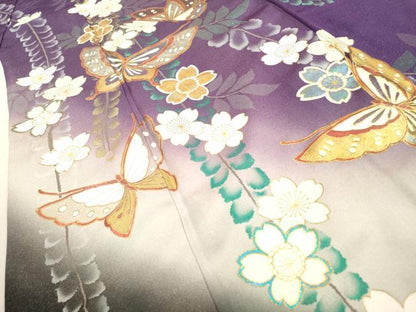 平和屋着物●豪華振袖　舞蝶枝垂れ桜　暈し染　金銀彩　銀通し地　正絹　逸品　DABF2263fe