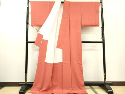平和屋着物●ファッションデザイナー 花井幸子　色無地　銀朱色　ロング丈　正絹　逸品　DABF2264fe