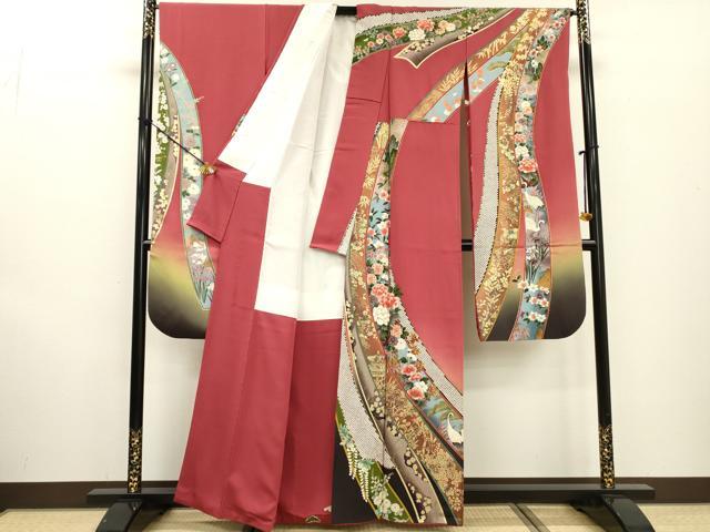 平和屋着物●豪華振袖　群れ鶴花車文　暈し染　金彩　正絹　逸品　DABF2265fe