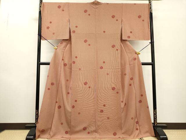平和屋着物●江戸小紋　万筋　砥粉色×赤銅色　舞花　ロング丈　正絹　逸品　未使用　DABF2266fe