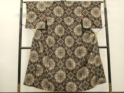 平和屋着物●本場大島紬　龍郷絣　7マルキ　花菱文　正絹　逸品　DABF2270fe