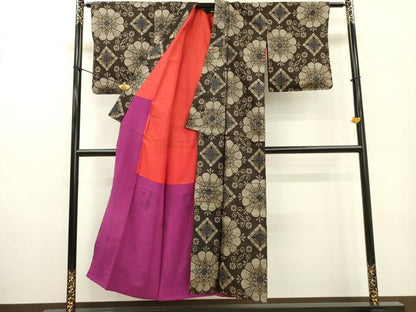 平和屋着物●本場大島紬　龍郷絣　7マルキ　花菱文　正絹　逸品　DABF2270fe