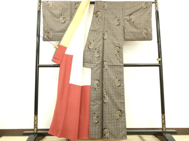 平和屋着物●本場大島紬　龍郷絣　7マルキ　花唐草文　正絹　逸品　DABF2272fe