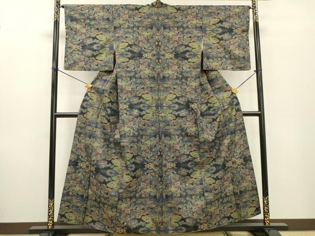 平和屋着物●本場大島紬　7マルキ　風景花文　正絹　逸品　DABF2277fe