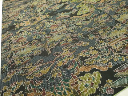平和屋着物●本場大島紬　7マルキ　風景花文　正絹　逸品　DABF2277fe