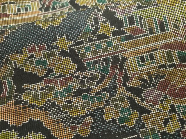 平和屋着物●本場大島紬　7マルキ　風景花文　正絹　逸品　DABF2277fe
