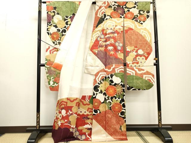 平和屋着物●豪華振袖　駒刺繍　吉祥菊唐草松文　金彩　金通し地　正絹　逸品　DABF2282fe