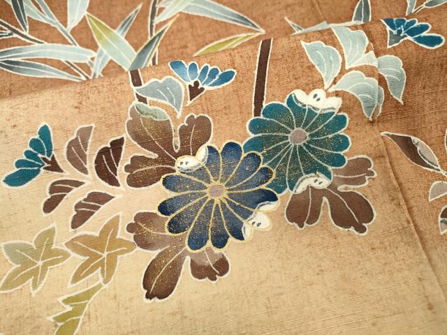平和屋着物●訪問着　紬地　花唐草文　金彩　正絹　逸品　DABF2285fe