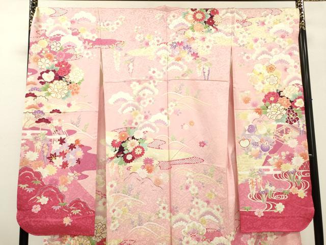 平和屋着物●豪華振袖　駒刺繍　渡り橋花松文　暈し染　金彩　正絹　逸品　DABF2288fe