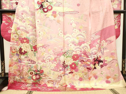 平和屋着物●豪華振袖　駒刺繍　渡り橋花松文　暈し染　金彩　正絹　逸品　DABF2288fe