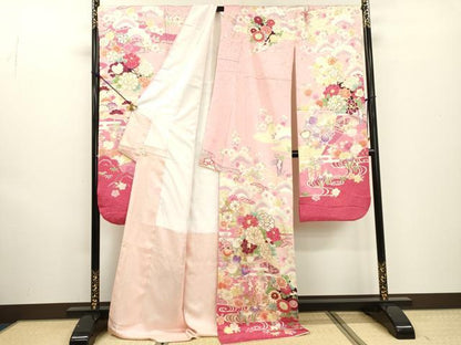 平和屋着物●豪華振袖　駒刺繍　渡り橋花松文　暈し染　金彩　正絹　逸品　DABF2288fe