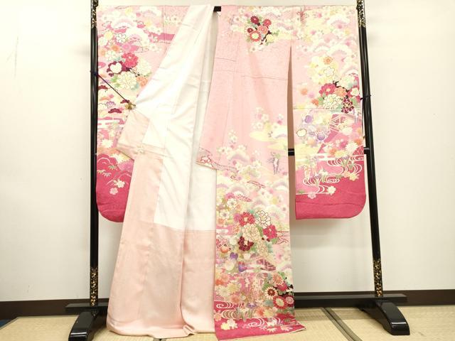 平和屋着物●豪華振袖　駒刺繍　渡り橋花松文　暈し染　金彩　正絹　逸品　DABF2288fe