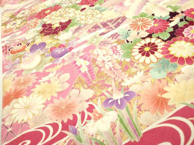 平和屋着物●豪華振袖　駒刺繍　渡り橋花松文　暈し染　金彩　正絹　逸品　DABF2288fe