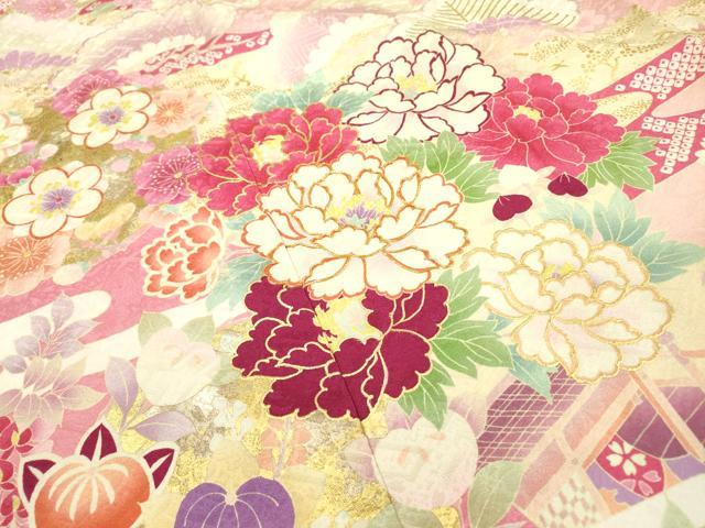 平和屋着物●豪華振袖　駒刺繍　渡り橋花松文　暈し染　金彩　正絹　逸品　DABF2288fe