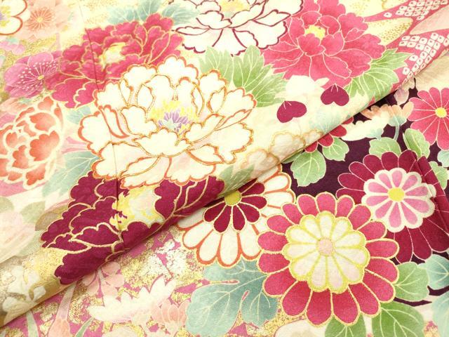 平和屋着物●豪華振袖　駒刺繍　渡り橋花松文　暈し染　金彩　正絹　逸品　DABF2288fe