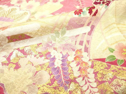 平和屋着物●豪華振袖　駒刺繍　渡り橋花松文　暈し染　金彩　正絹　逸品　DABF2288fe